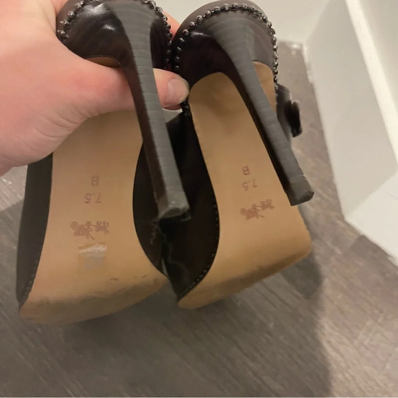 Coach Maple Sadle Semi Matte Leather Brown Mule Sandal Heels Beaded 7.5 Mobwife - Picture 9 of 10